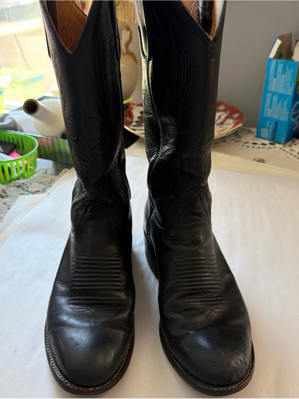 Tony Lama Men's Black Leather Western Boots size 9D style 2955